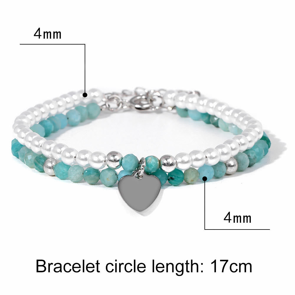 Olivenorma Faceted Stone Pearl Heart Charm Double Layer Bracelet