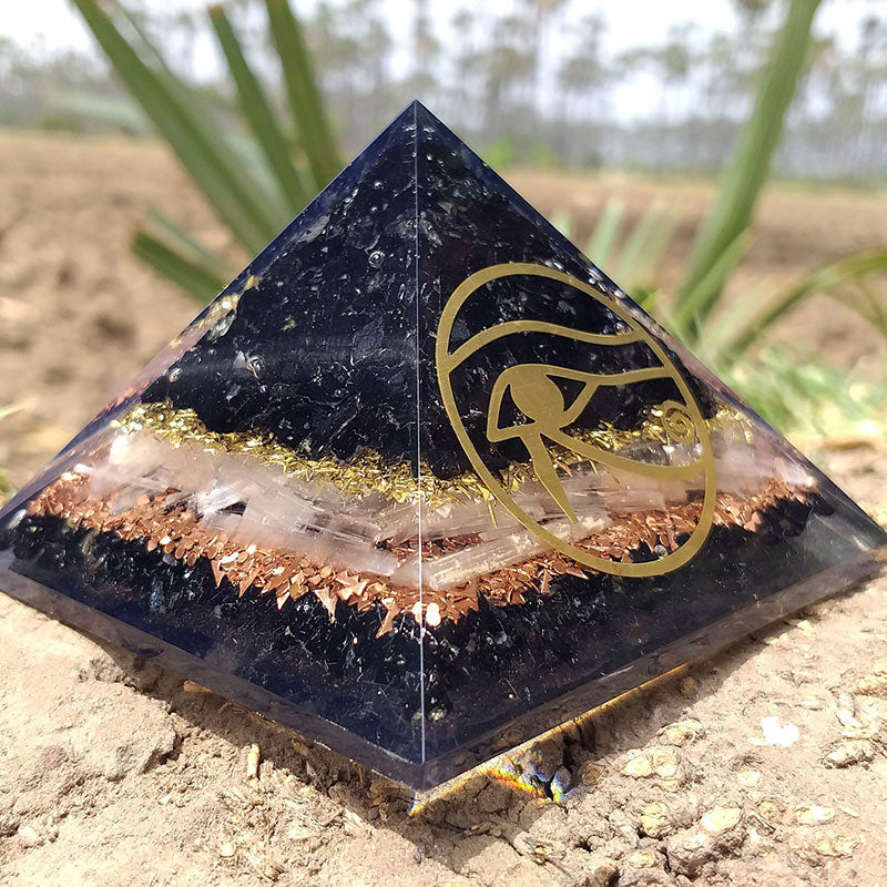 Olivenorma Obsidian Eye Of Horus Protection Orgone Pyramid