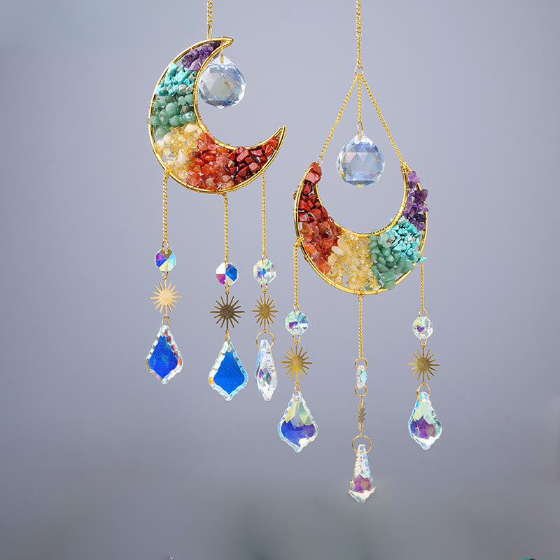 Olivenorma Natural Colorful Crystal Gravel Moon Sun Wind Chime