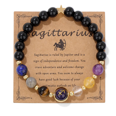 Olivenorma Black Onyx Blue Sandstone Beaded Zodiac Bracelet