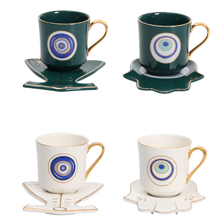 Olivenorma Hamsa Evil Eye Tea Cup Saucer Set Coaster