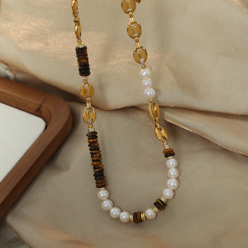 Olivenorma Natural Tiger Eye Freshwater Pearl Jewelry Set