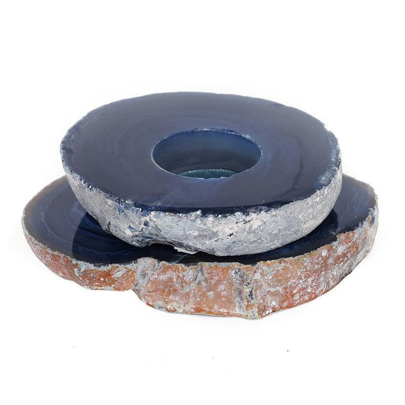 Natural Blue Agate Slice Candle Holder