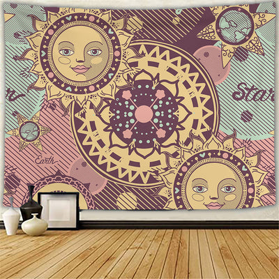 Olivenorma Sun Moon Tattoo Cat Meditation Wall Hanging Tapestry