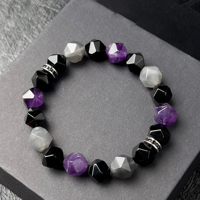 Olivenorma Men Geometric Facets Amethyst Cloud Quartz Beads Bracelet