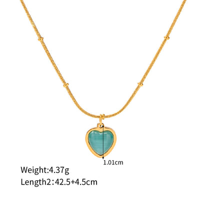 Olivenorma Blue Cat's Eye Stone Heart Square Pendant Necklace