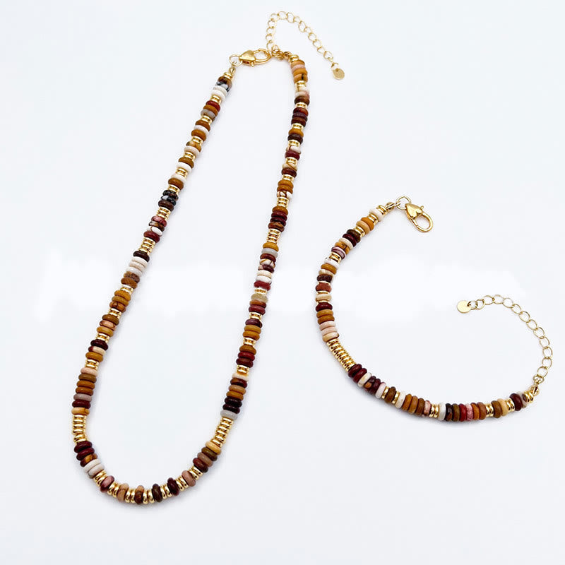 Olivenorma Sunset Frisbee Beaded Natural Agate Clavicle Necklace