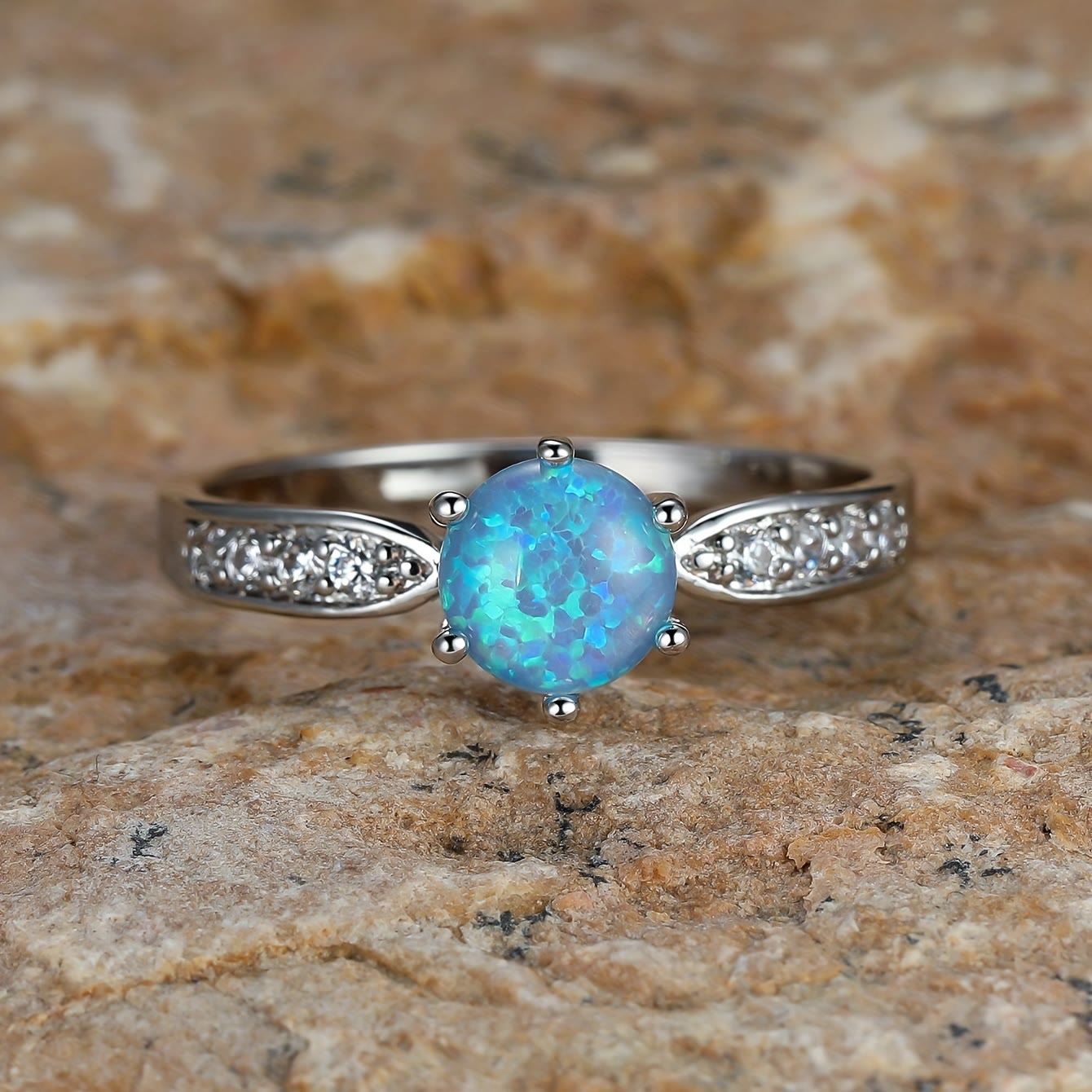 Olivenorma Six Claws Round Opal Edge Band Ring