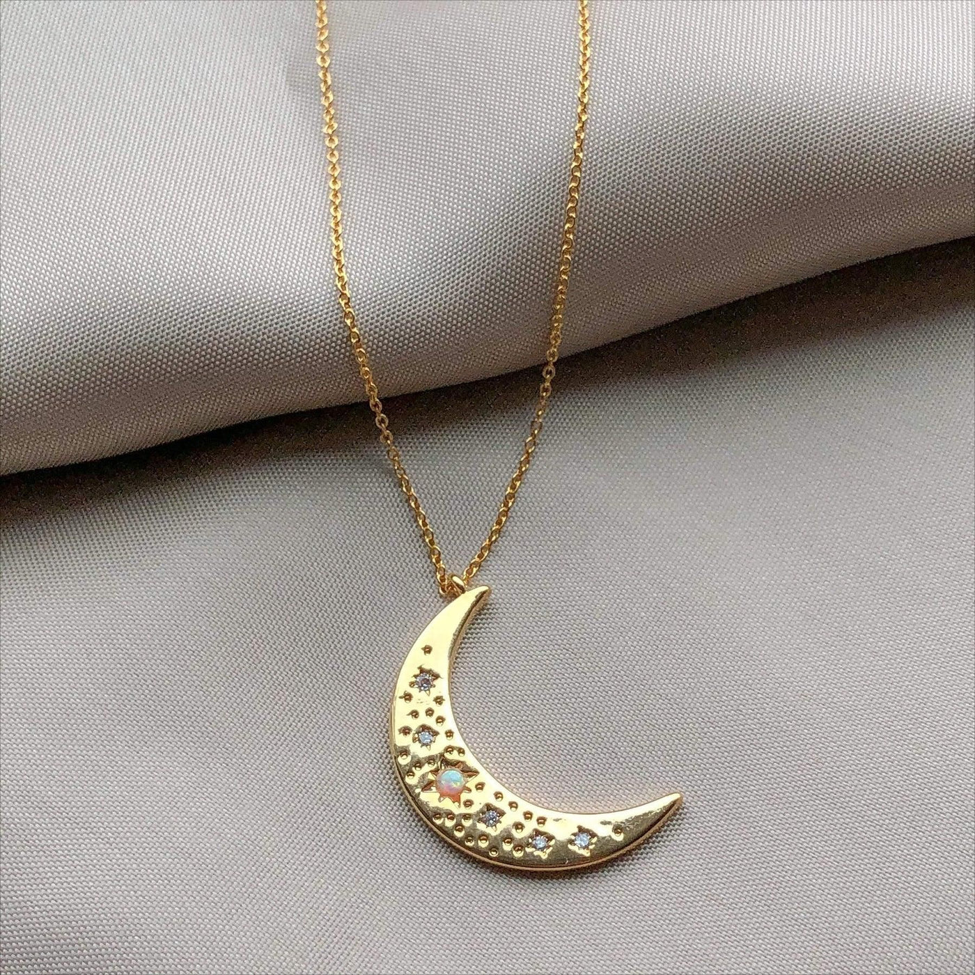 Olivenorma Natural Opal Copper Gold Plated Crescent Moon Necklace