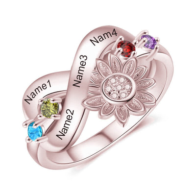 Olivenorma Custom Engraved Birthstone Sunflower Flower Ring