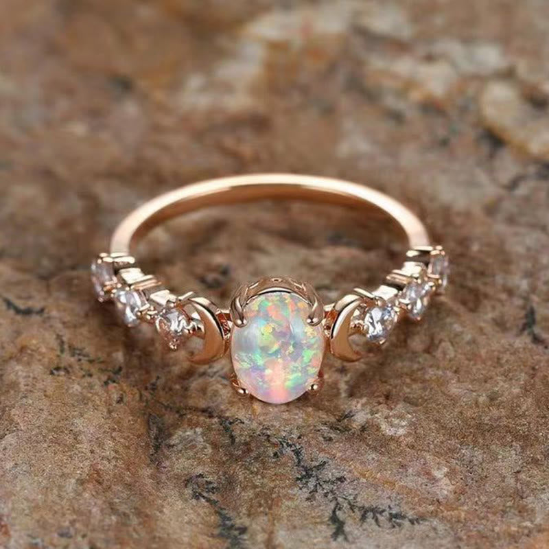 Olivenorma "Stone of Purification"- Crecent Moon Phases Opal Ring