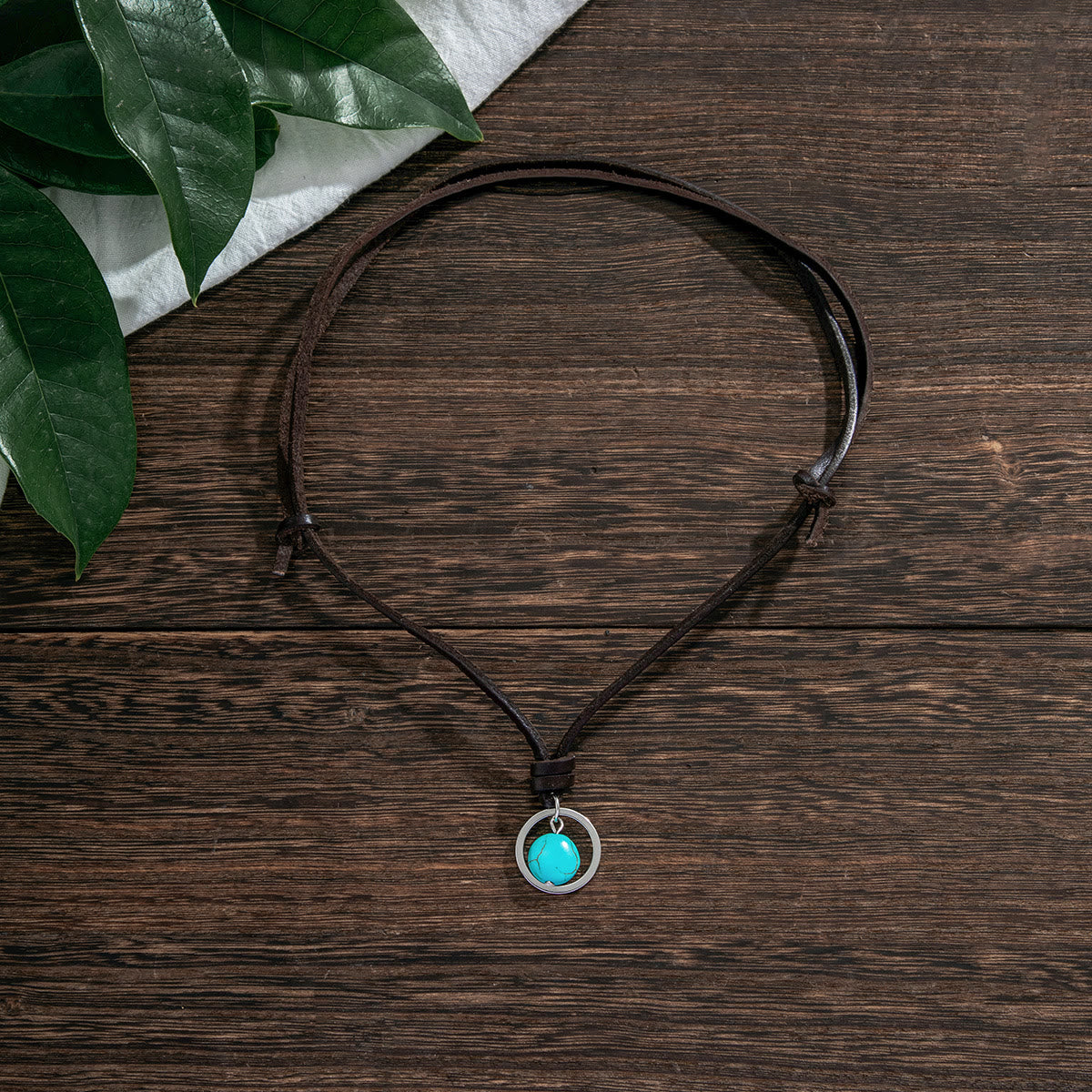 Olivenorma Silver Ring Turquoise Leather Necklace