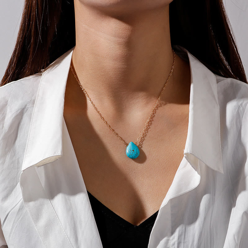 Olivenorma Turquoise Drop Shape Pendant Simple Collarbone Necklace