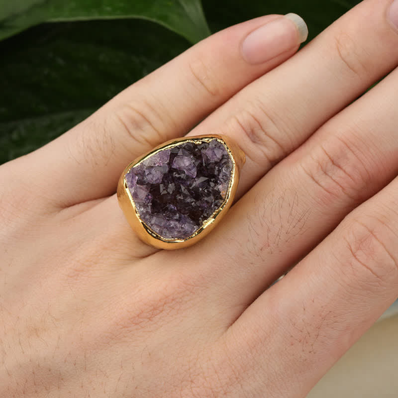 Olivenorma Gold Natural Amethyst Adjustable Gemstone Ring