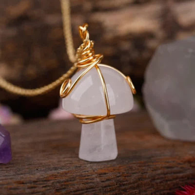 Olivenorma Natural Crystal Lucky Mushroom Necklace