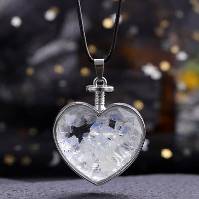 Olivenorma Natural Colorful Gravel Heart Glass Pendant Necklace