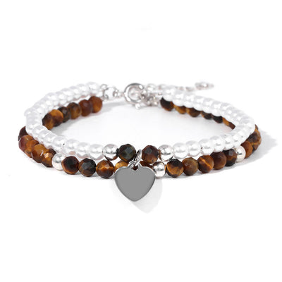 Olivenorma Faceted Stone Pearl Heart Charm Double Layer Bracelet