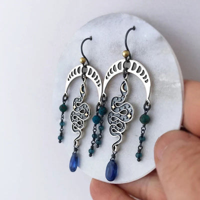 Olivenorma Moon Star Snake Earrings Sapphire Drop Witch Earrings