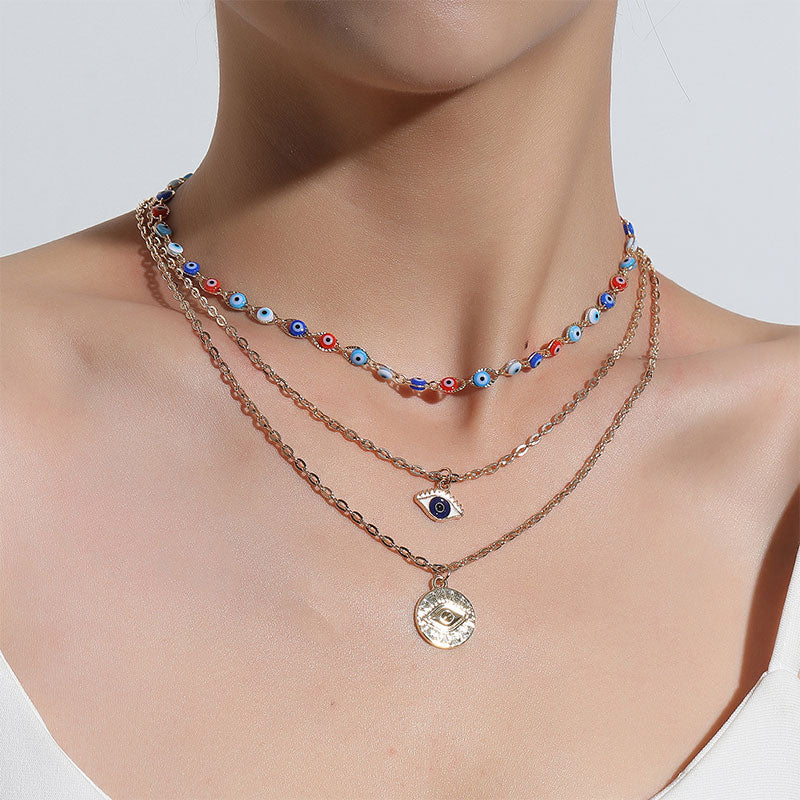 Olivenorma Three Layer Colorful Devil's Eye Necklace