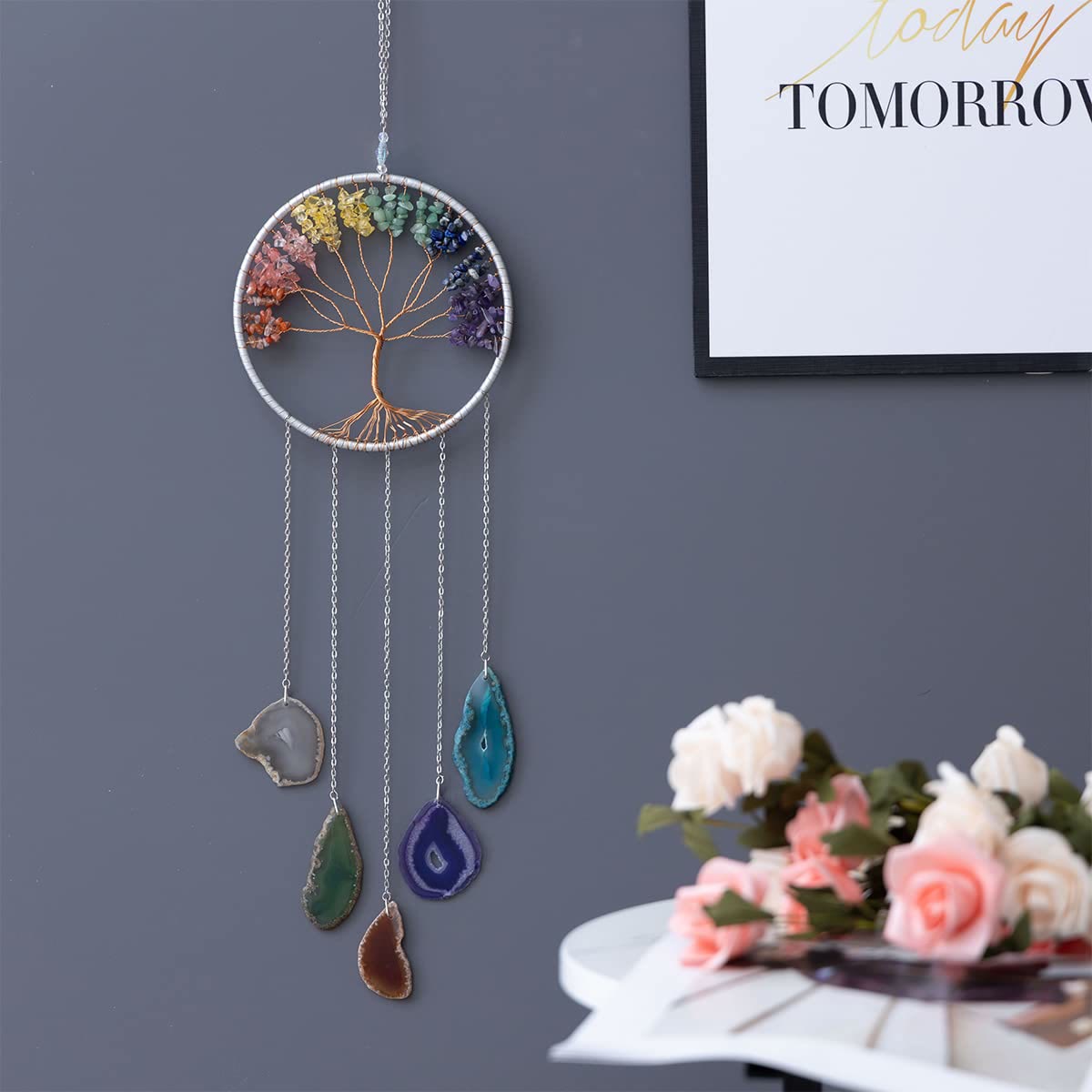 Olivenorma Chakra Agate Tree of Life Ornament Wall Decor