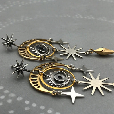 Olivenorma Evil Eye Star Moon Witch Earrings