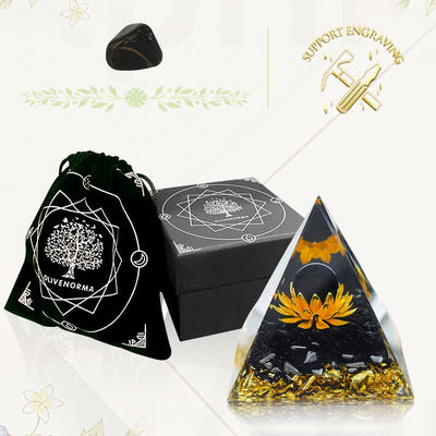 Olivenorma "Light In The Dark" -Black Onyx Lotus Orgone Pyramid