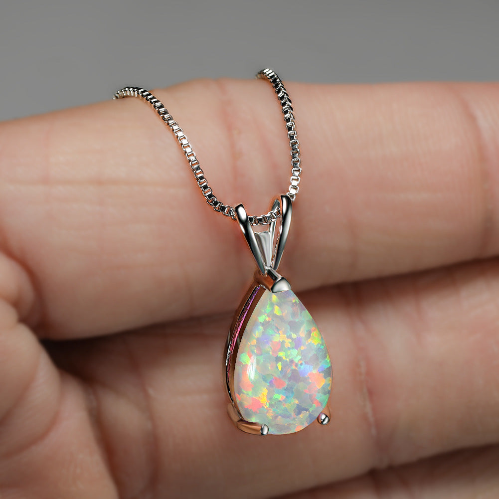 Olivenorma Minimalist Droplet Opal Pendant Necklace