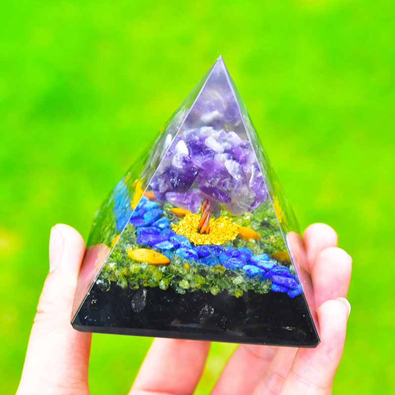 Olivenorma Amethyst Peridot Obsidian Lapis Lazuli Tree Of Life Orgone Pyramid