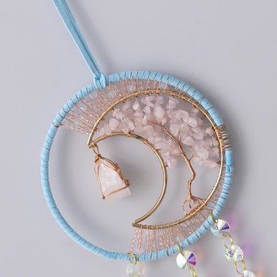 Olivenorma Rose Quartz Moon Pendant Sun Catcher Wind Chime