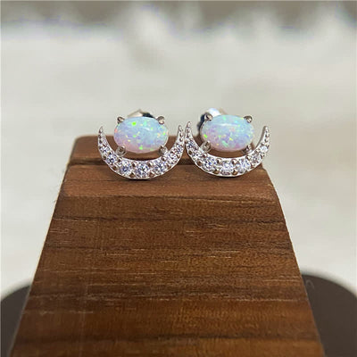 Olivenorma 925 Silver Crescent Shaped Opal Earrings