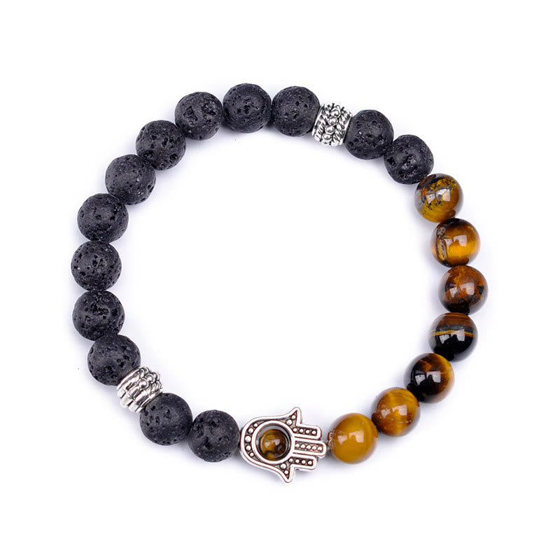 Olivenorma Handmade Natural Stone Beads Hamsa Pendant Bracelet