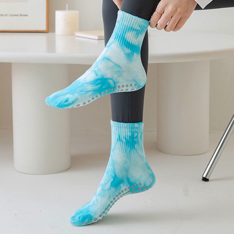 Olivenorma Tie-Dye Grip Workout Yoga Crew Socks