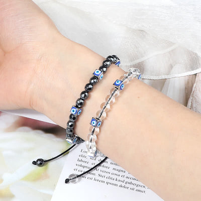 Olivenorma Natural Crystal Beaded Evil Eye Braided Bracelet