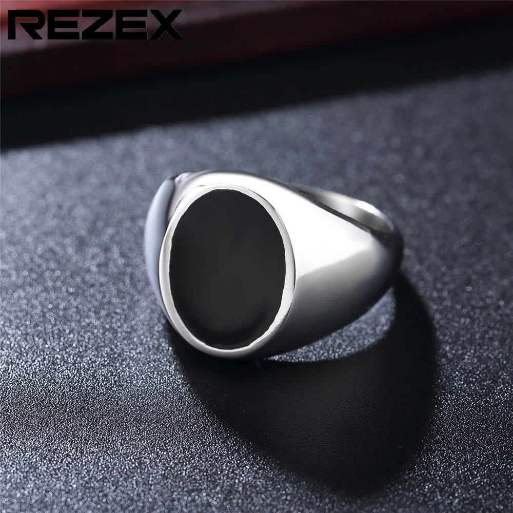 Oval Obsidian Simple Men's Ring