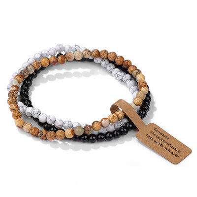 Olivenorma 3Pcs 4mm Natural Stone Beaded Bracelet Set