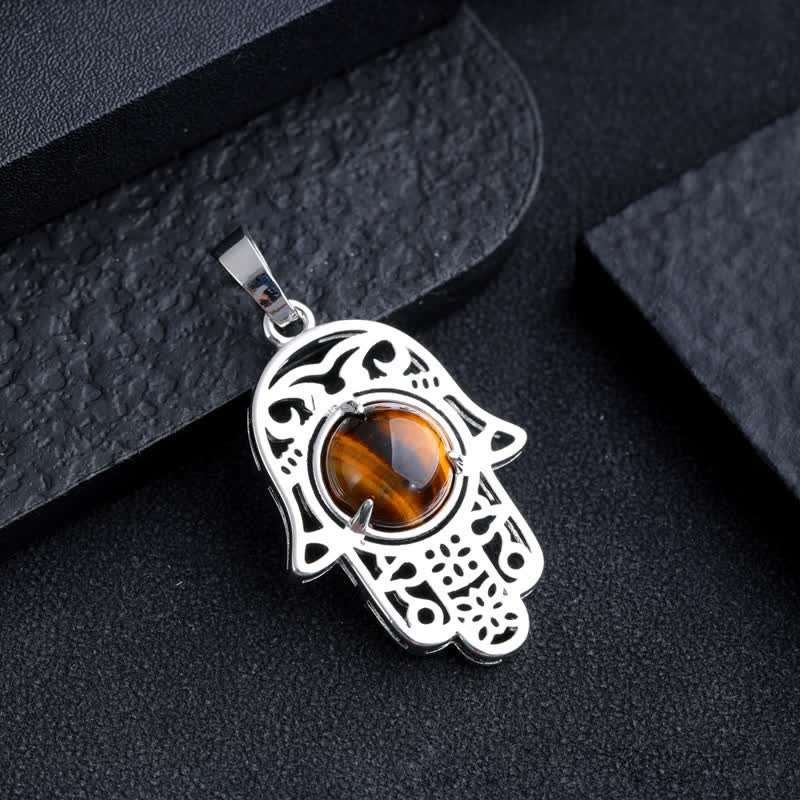 Olivenorma Natural Stone Hamsa Symbol Pendant Necklace