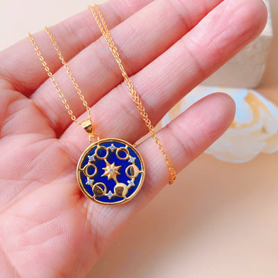 Olivenorma Lapis Lazuli Moon Phase Eight Awn Star Necklace