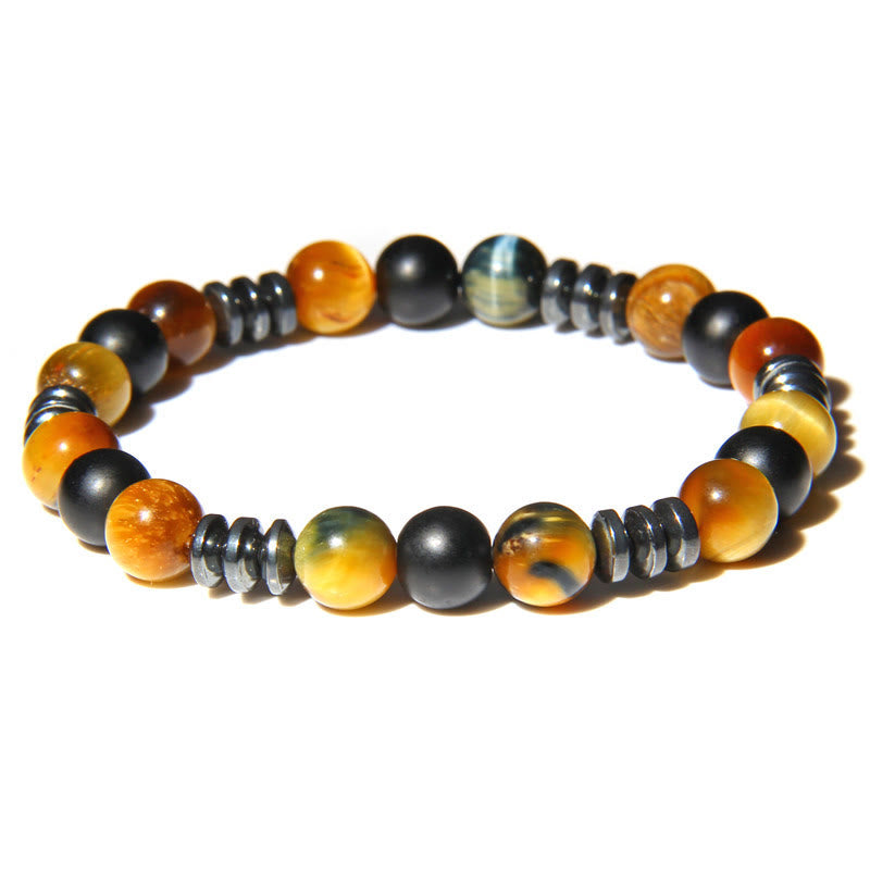 Olivenorma Natural Hematite Tiger Eye Stone Beads Bracelet