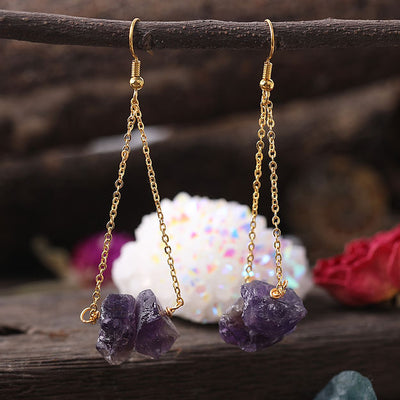 Olivenorma Natural Quartz Gravel Gold Chain Dangle Earrings