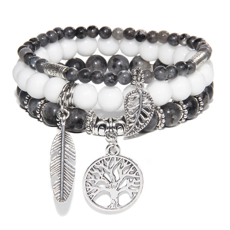 Olivenorma "Nature's Healing Moments" Labradorite Tree Of Life 3 Pieces Bracelet Set