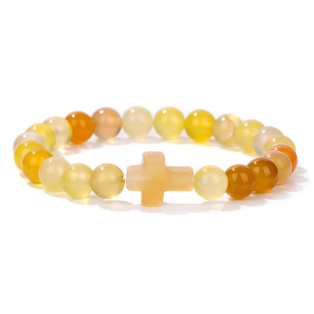 Olivenorma Natural Crystal Beads Cross Pendant Bracelet