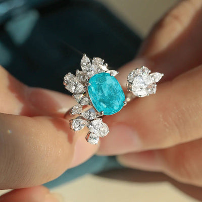 Olivenorma Paraiba Tourmaline Leaf Decor Adjustable Ring