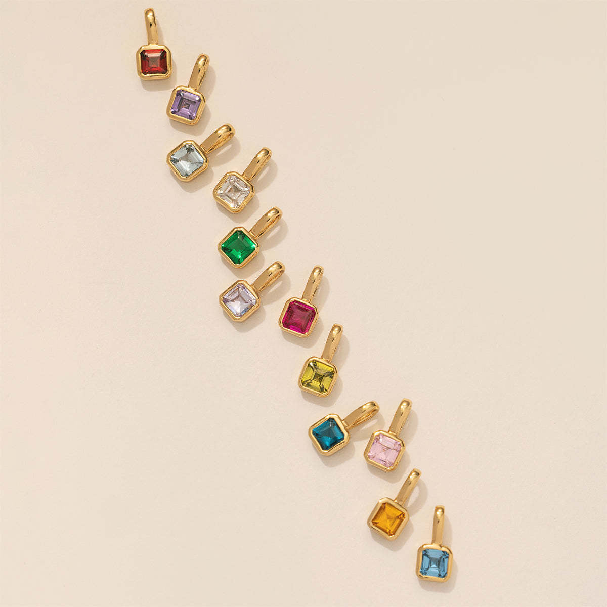 Olivenorma Colorful Square 12 Birthstone Pendant Accessory Necklace