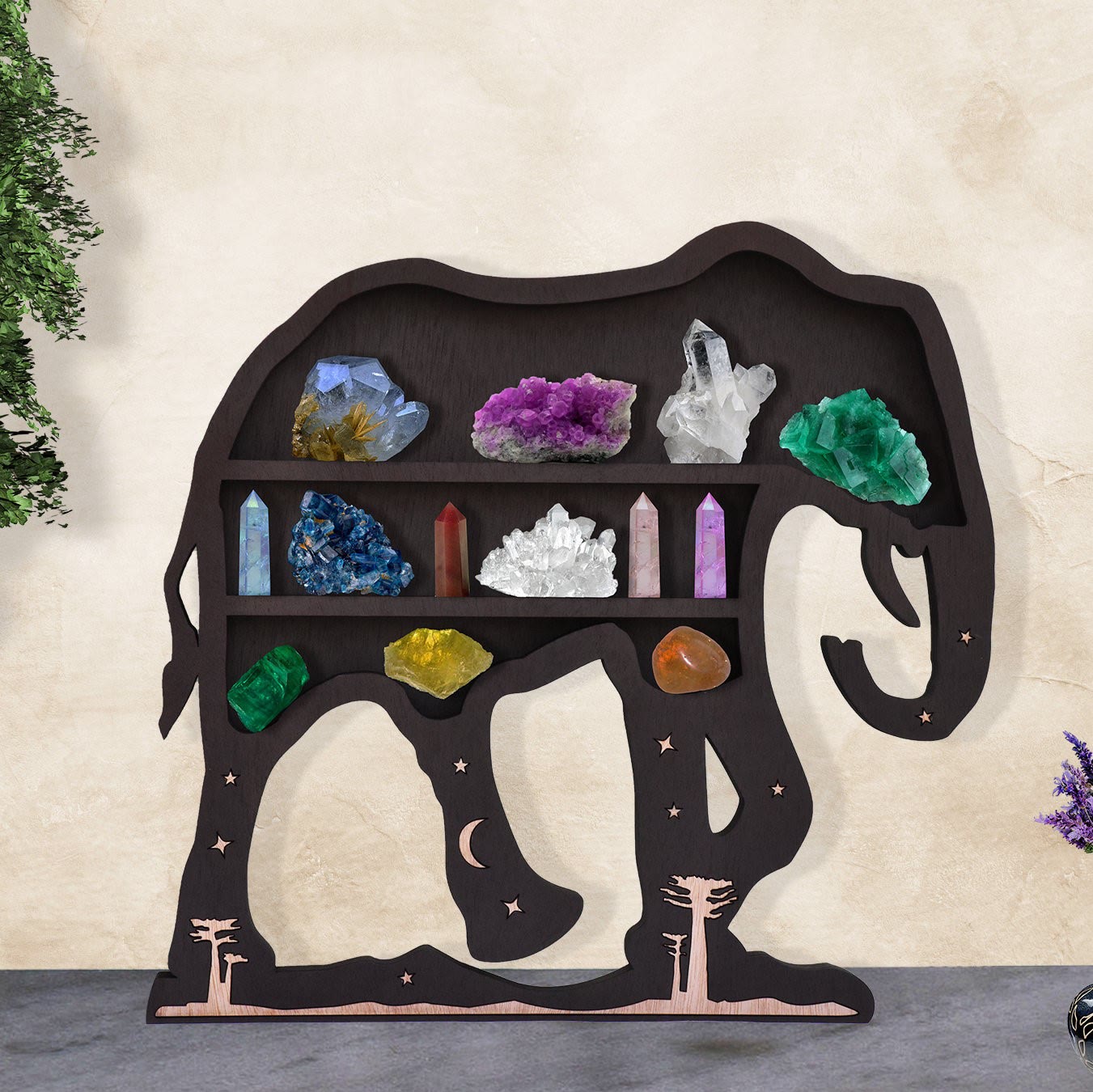 Olivenorma Black Elephant Crystal Display Shelf