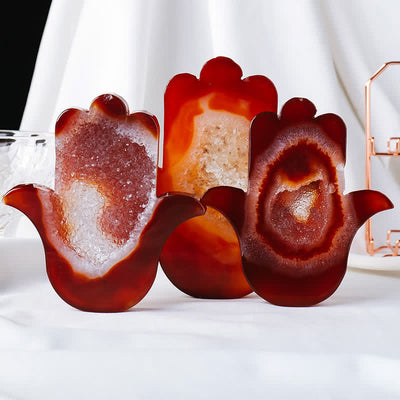 Olivenorma Red Agate Hamsa Protection Gemstone Decoration