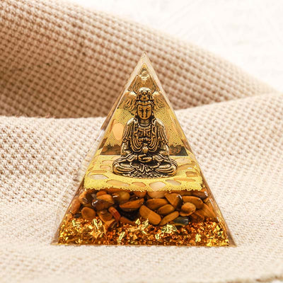 Olivenorma Buddha With Tiger Eye Protection Orgone Pyramid