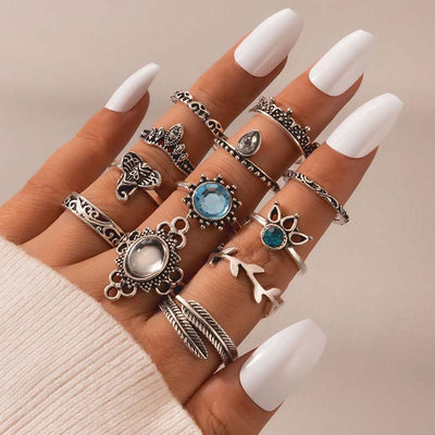 Olivenorma Blue Topaz 12-piece Elephant Ring Set