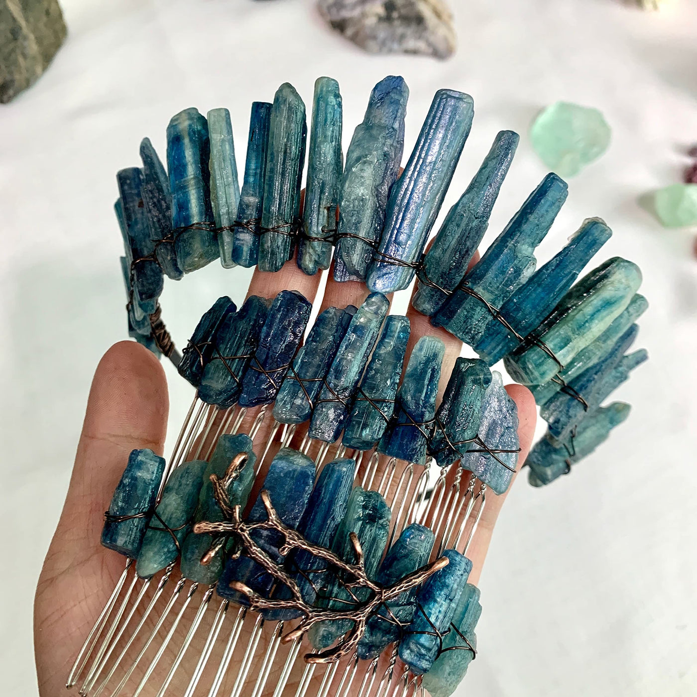 Olivenorma Natural Kyanite Crown Headband Hair Comb Jewelry