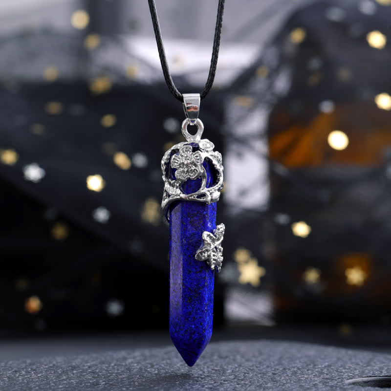 Olivenorma Crystal Stone Hexagonal Column Flower Pendant Gemstone Necklace