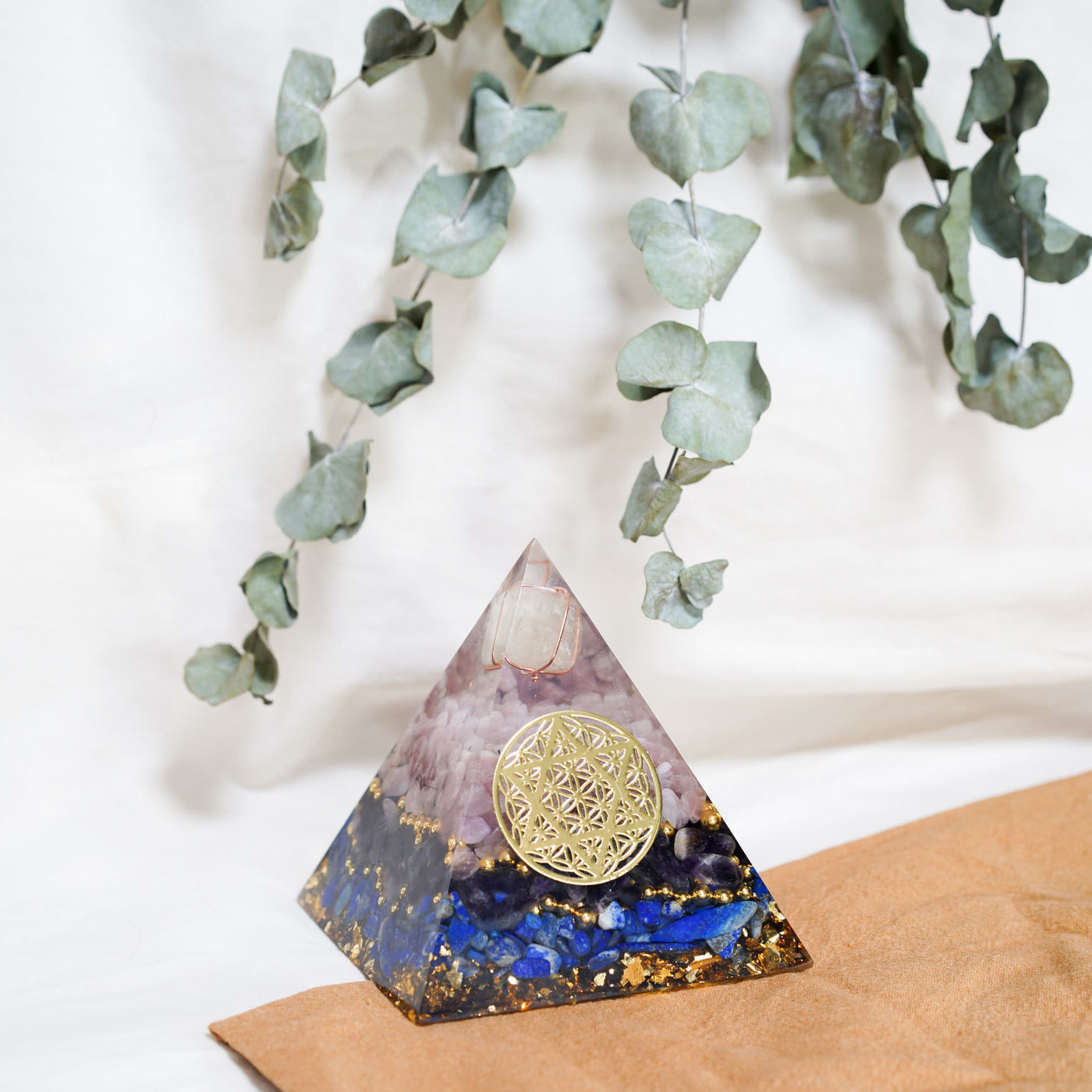 Olivenorma Energy Tower Clear Crystal Amethyst Orgone Pyramid